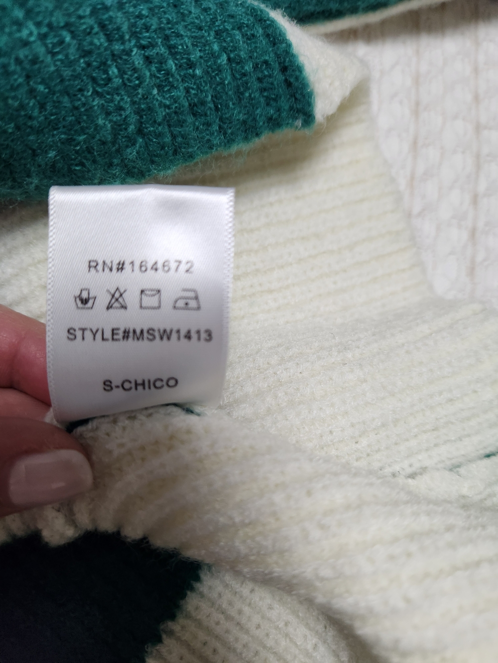 Checkerboard Crewneck Sweater in Green and Cream - Women's Knit Pullover - Picture 5 of 7